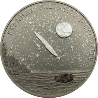 Cook Islands 2007 $5 Brenham Pallasite Meteorite 25 G Silver Proof Coin photo
