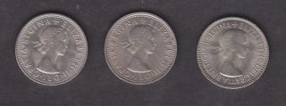 Three British Sixpences,  Uncirculated; 1953,  1967 X2. photo