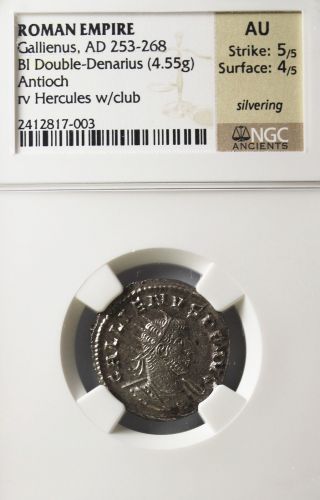 Gallienus Bi Silvered Double Denarius Roman Silver Coin Ngc Au Antoninianus photo