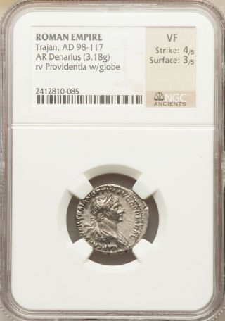 98 - 117 Ad Trajan Ar Denarius Ngc Vf - Roman Empire - Silver photo
