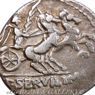 Minerva Victory Servilia 14 Chariot 2 Horse Ancient Roman Denarius Silver Coin Z photo