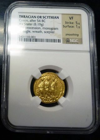54 Bc Gold Thracian Or Scythian Av Stater Vf Strike 5/5 Surface 1/5 Ngc Vf photo