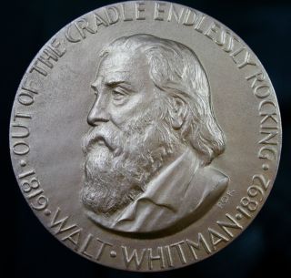 1956 Bronze 73mm 1819 Walt Whitman 1892 Society Of Medalists 54 Unc,  Maco photo