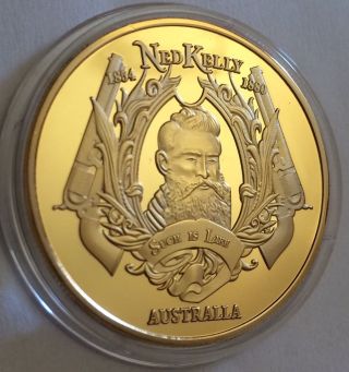 Australia Ned Kelly Coin Finshed In 24k Gold 1oz.  999 Such Is Life Guns Wanted photo