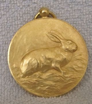 Gilded 1949 Vintage Dutch Rabbit Medal In High Relief photo