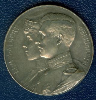 1914 Belgium Medal Honoring King Albert And Queen Elisabeth By G.  Devreese photo