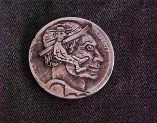 Carved Hobo Nickel Mini Man Hobo Memories Folk Art Coin Ohns 1304 photo