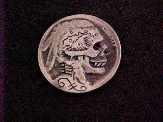 Carved Hobo Nickel Detailed Demon Skull Folk Art Coin Token Ohns 1304 photo