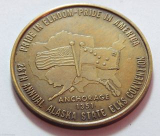 Vintage 1976 Alaska Elks Club Convention Bronze Token Medal photo