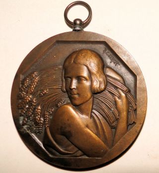 Art Deco French Bronze Agricultury Medal Ceres By Cochet photo