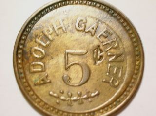 Aldolph Gaerner 5 Cent Bronze Coin Token Blank Reverse photo