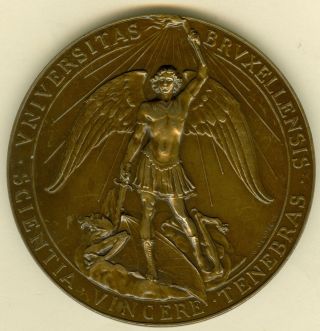 1909 Belgium Medal For The 75th Anniv.  Of Brussels University,  By G.  Devreese photo