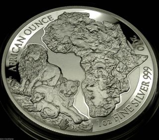 2010 Rwanda Lion Proof 1 Oz Silver African Wildlife Coin Only 1000 Minted photo