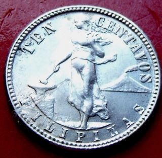 Finer Xf 1945 D Minted Silver Philippines 10 Centavos,  Coin photo