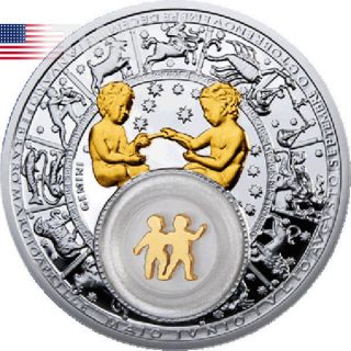 Belarus 2013 20 Rubles Gemini Belarus Zodiac 2013 Proof Silver Coin Gilded photo