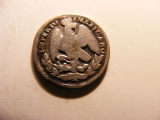 Mexico Silver 5 Centavos,  1866 - Mo,  Maximilian,  Vg photo