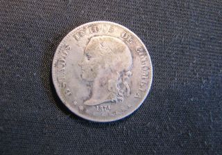 1874 Colombia 2 Decimos Silver Coin photo
