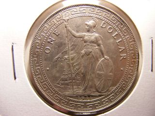 Great Britain Silver Trade Dollar,  1911 - B,  Xf photo