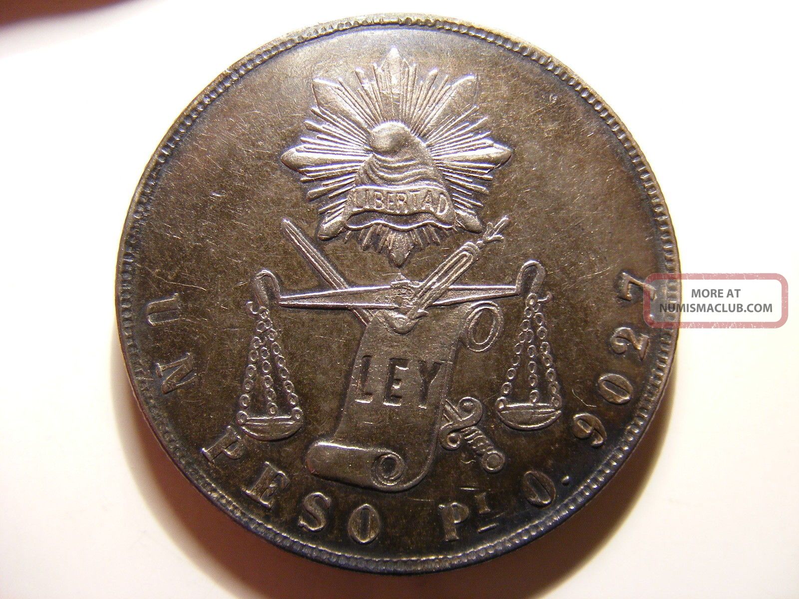 Mexico Silver 1 Peso, 1870 - Pi O, Grey Au
