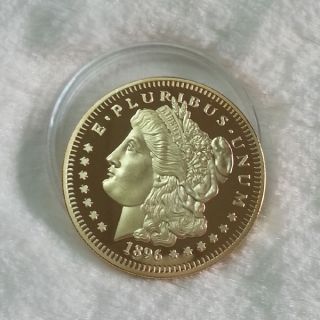American Morgan/ Eagle Coin 1 Oz Gold Plated 24k.  9999 Fine Coin Br - 2 photo