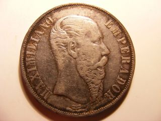 Mexico Silver 1 Peso,  1866 - Mo,  Maximiliam Issue photo
