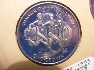 Isle Of Man Crown,  1999,  Summer Olympics - Sydney,  Runners And Torch,  P/l Unc photo