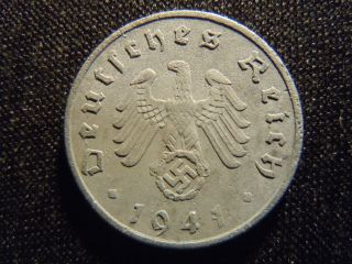 1941 - F German - Ww2 - 5 - Reichspfennig - Germany - Nazi Coin - Swastika - World - Ab - 2377 - Cent photo