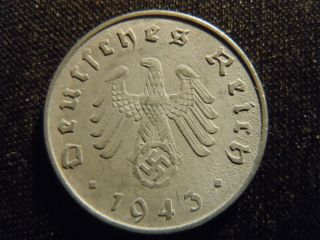 1943 - A - German - Ww2 - 10 - Reichspfennig - Germany - Nazi Coin - Swastika - World - Ab - 2869 - Cent photo