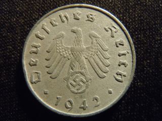 1942 - A - German - Ww2 - 10 - Reichspfennig - Germany - Nazi Coin - Swastika - World - Ab - 2868 - Cent photo