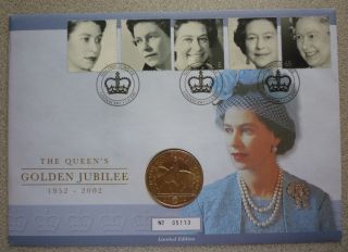 2002 Great Britain - First Day Cover W/ 5 Pounds - Golden Jubilee Queen Elizabeth photo