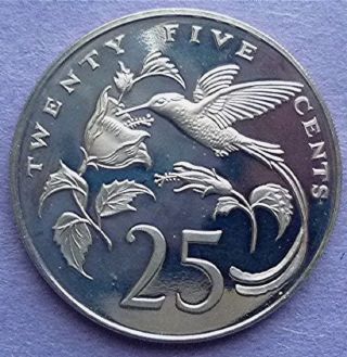 1973 Jamaica - 25 Cents - Streamed - Tailded Hummingbird - Proof Crown photo