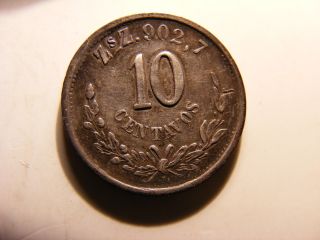 Mexico 10 Centavos,  1887 - Zs Z,  Vf photo