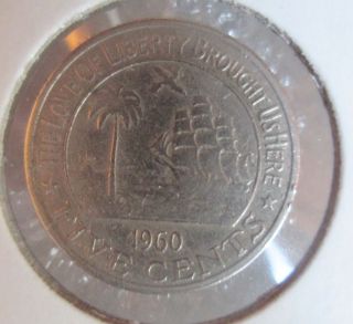 1960 Five Cents Liberian Coin Sailing Ship Design photo