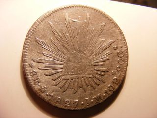 Mexico Silver 8 Reales,  1827 - Mo,  F,  /vf,  Km 377.  10 photo