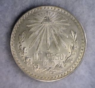 Mexico 1 Peso 1940 Bu Silver Coin (stock 1285) photo