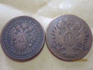1 Kreuzer 1800c And 1 Kreuzer 1851a. photo