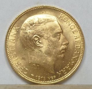 Denmark Gold 20 Kroner 1915 - Vbp Brilliant Uncirculated photo