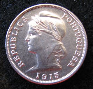 Portugal 10 Centavos Silver Coin 1915.  Unc photo