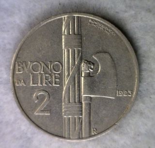 Italy 2 Lire 1923 Extra Fine Italia Coin (stock 1370) photo