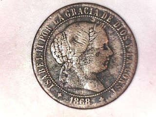 1868 2 1/2 Centmos De Escudo Isabel Ii Spain Coin (great) photo