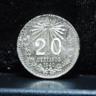 Gem Uncirculated Silver 1940 Mexico Mexican Eagle Rattlesnake 20 Centavo Coin photo