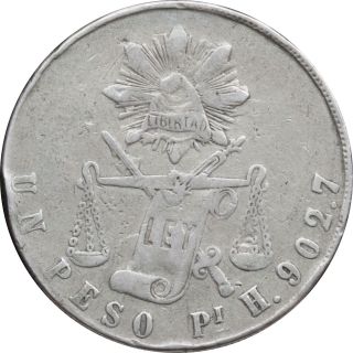 Mexico 1 Peso Pi 1873 H Potosi,  Balance Scale. photo