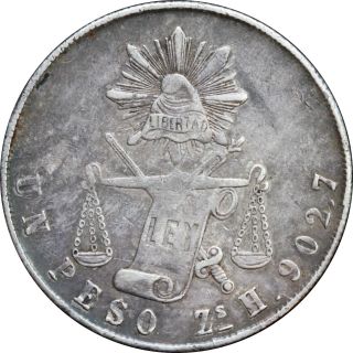Mexico 1 Peso Zs 1871 H Zacatecas,  Balance / Scale. photo