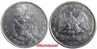 Mexico Silver 1871 Go S 1 Peso Balance Scale 27.  07 G.  Vf Km 408.  4 photo