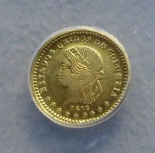1872 Gold Colombia 1 Pesos Anacs About Unc 53 photo