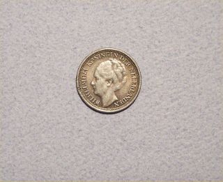 1937 Silver Netherlands 10 Cent Coin photo