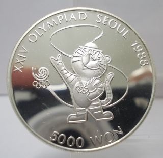 Korea 1986 5000 Won Xxiv Olympiad Seoul 1988 92.  5 Silver Proof Coin Unc photo