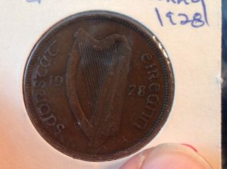 1928 Ireland Large Penny,  Cent,  Hen Penny,  Good Luck,  Irish photo