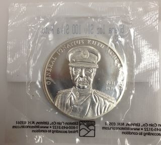 2002 Ghana 100 Sika Kutu 1 Oz Silver.  999 Fine In Plastic Littleton Coin photo