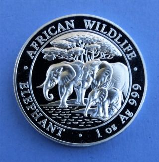 2013 Somalian African Elephant.  999 Silver 1oz.  999 Frosty Gem Deep Mirror Coin photo
